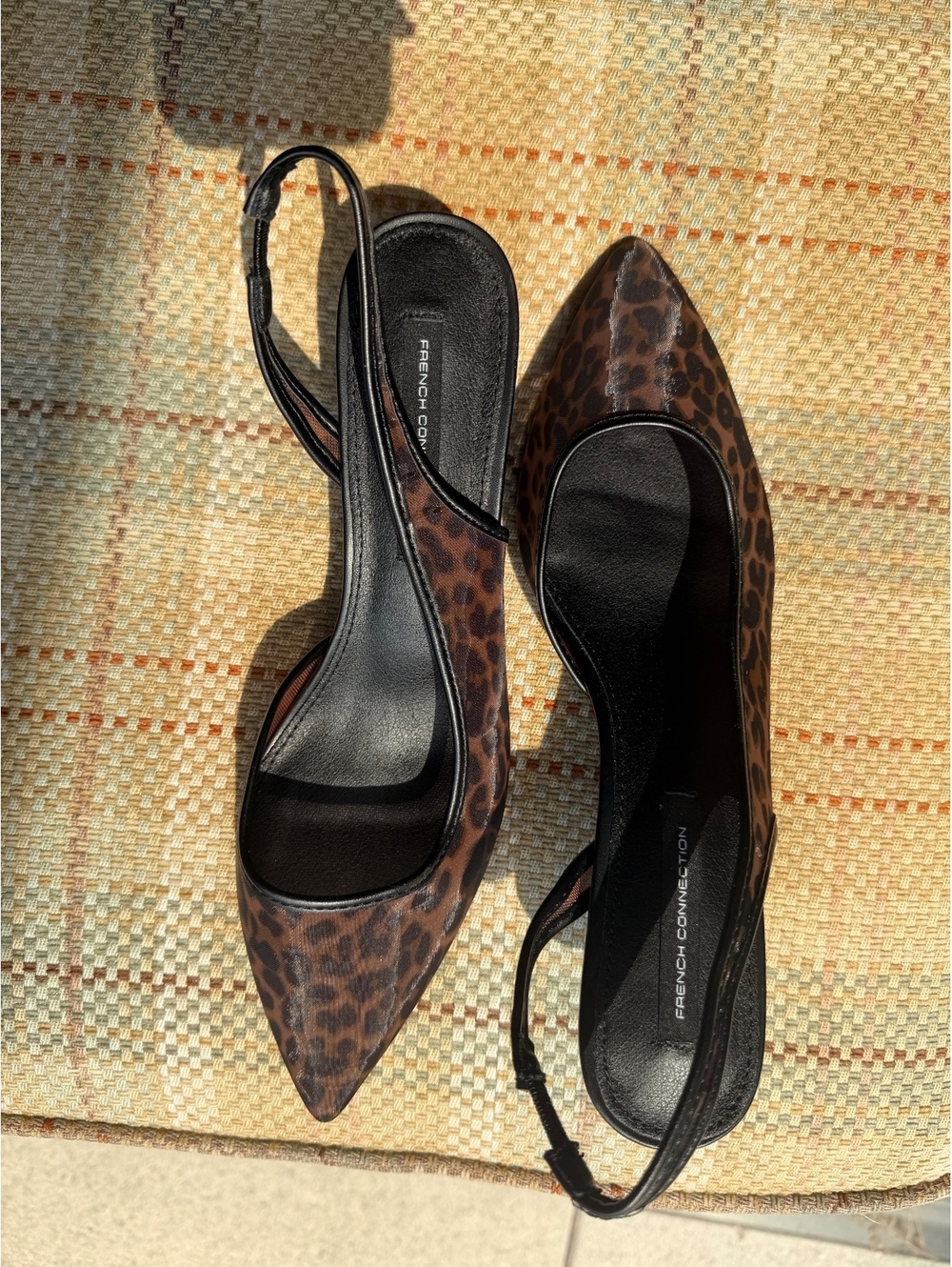 French Connection Leopard Print Mesh Slingback Kitten Heels Size 9